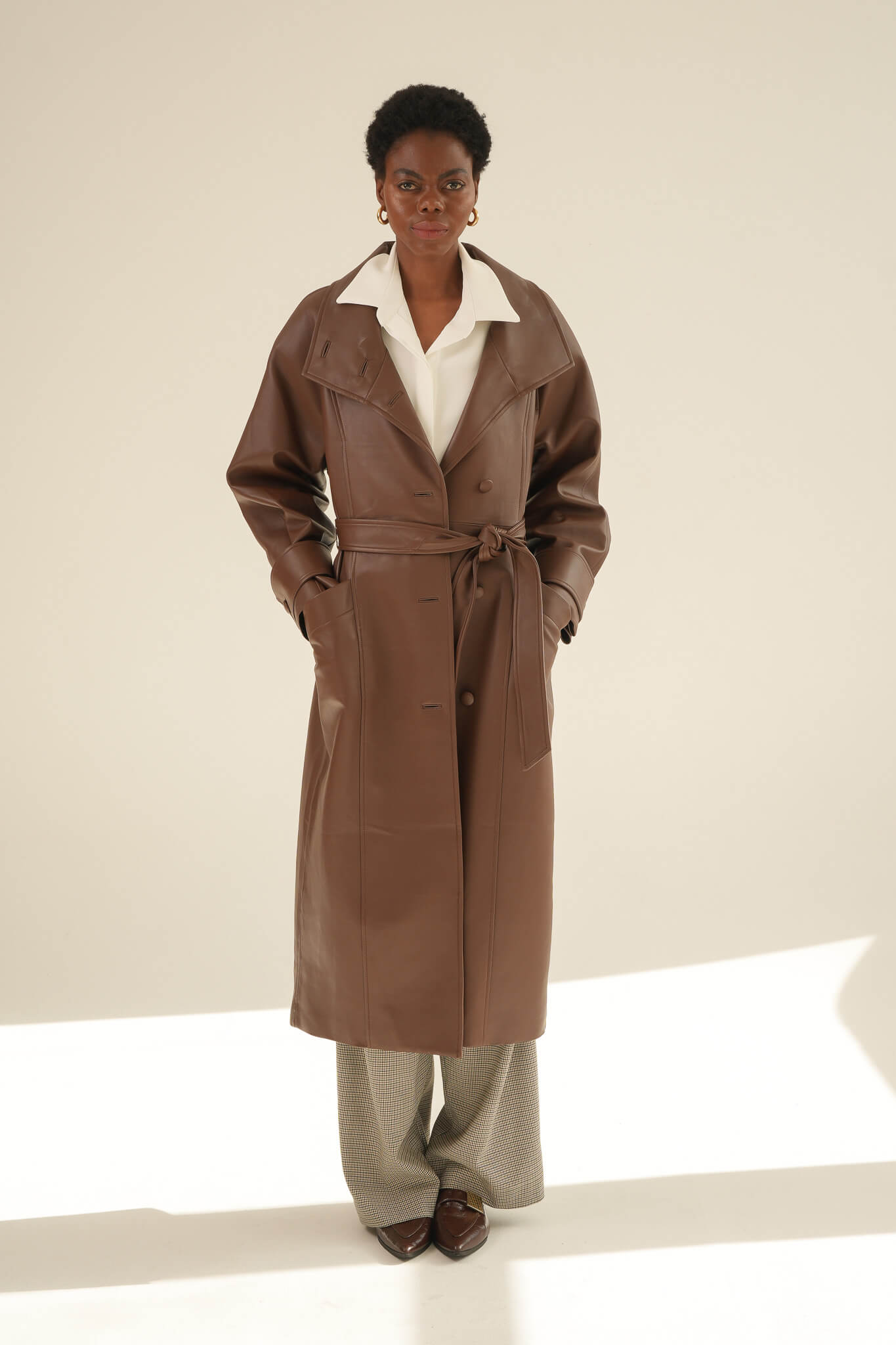 【新品】　eaphi big collar middle coat brown The Masch Leather Coat - chocolate brown colour – Masch Atelier
