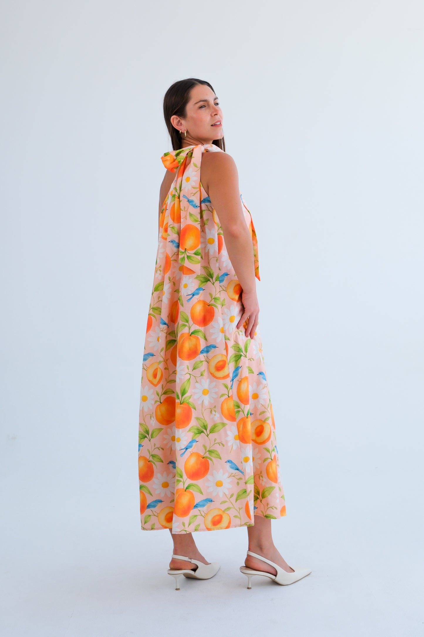 The One Shoulder Dress- Peach Print