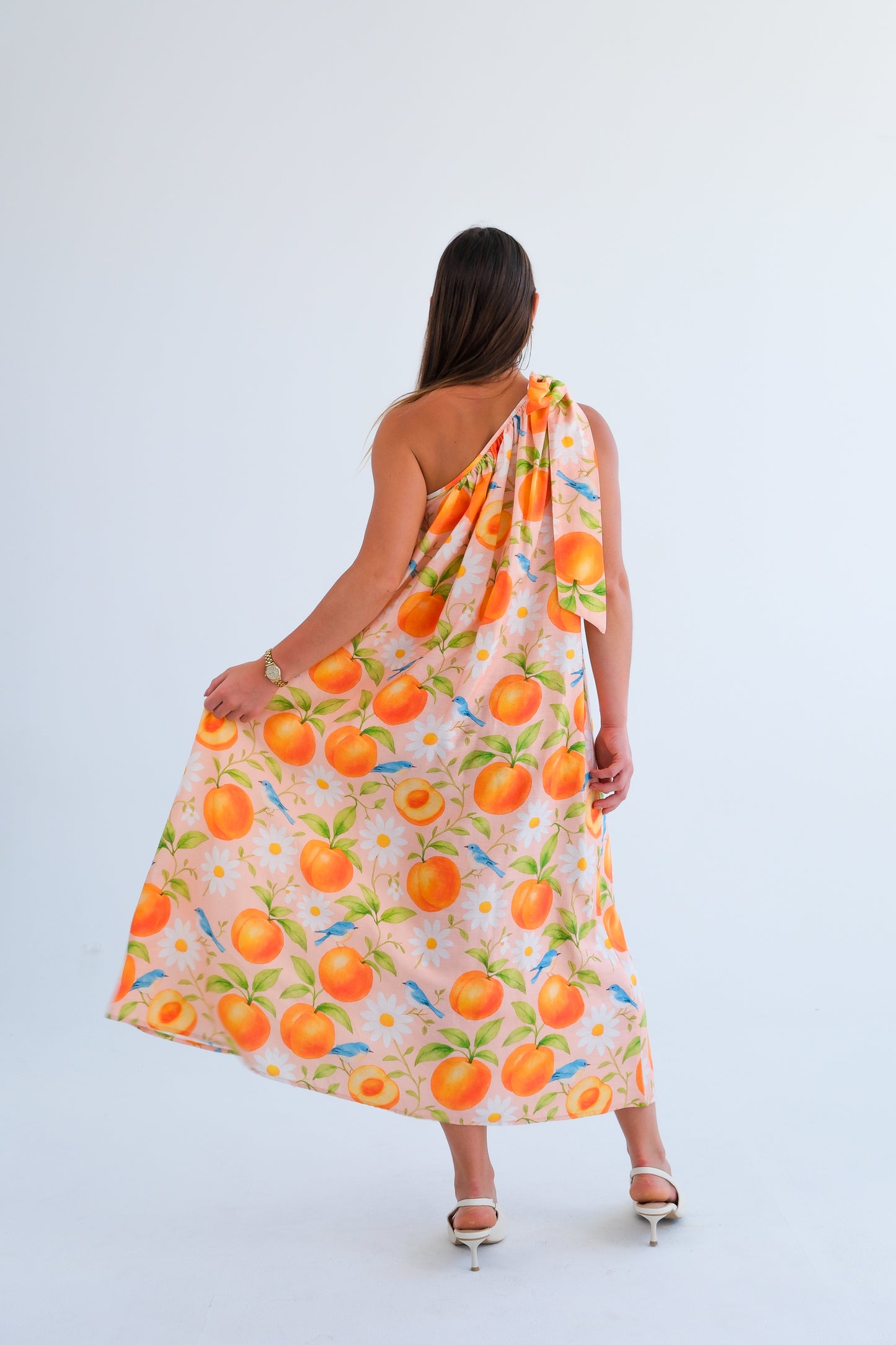 The One Shoulder Dress- Peach Print