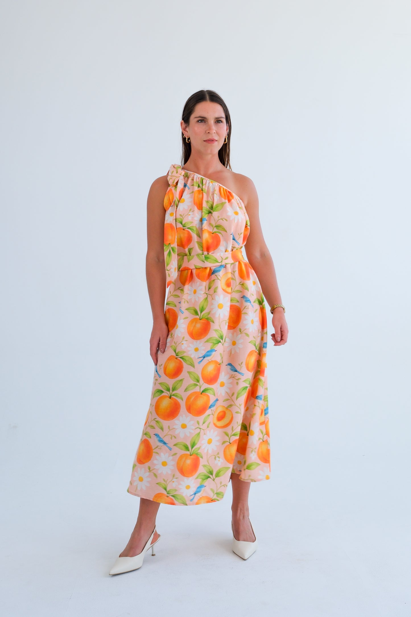 The One Shoulder Dress- Peach Print