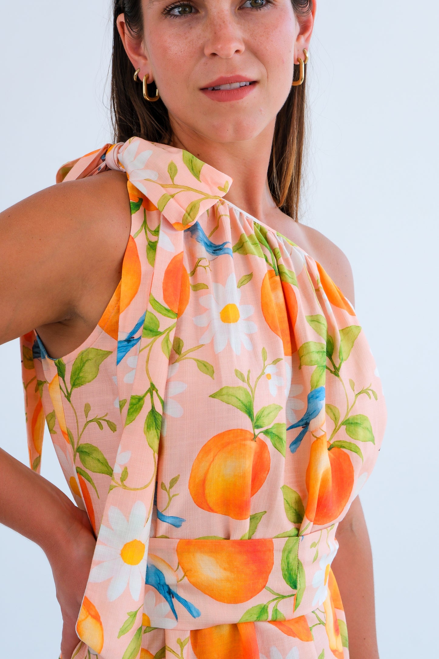 The One Shoulder Dress- Peach Print