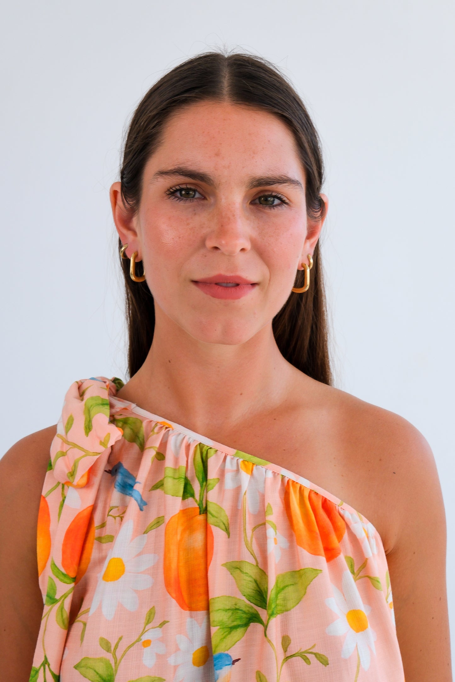 The One Shoulder Dress- Peach Print