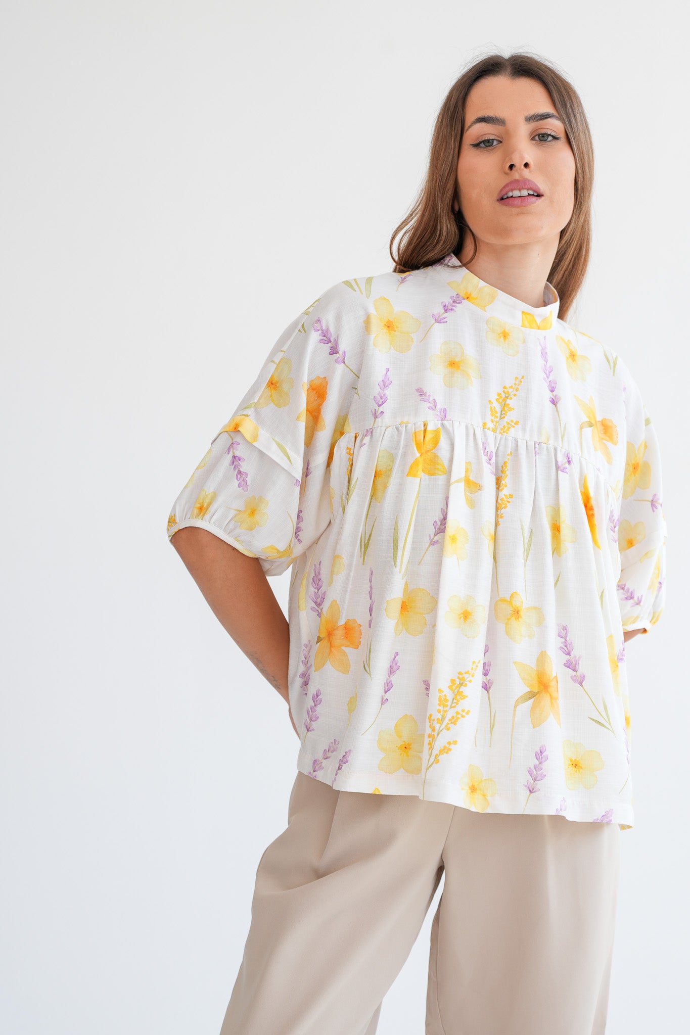The Emma Blouse- Daffodil & Lavender
