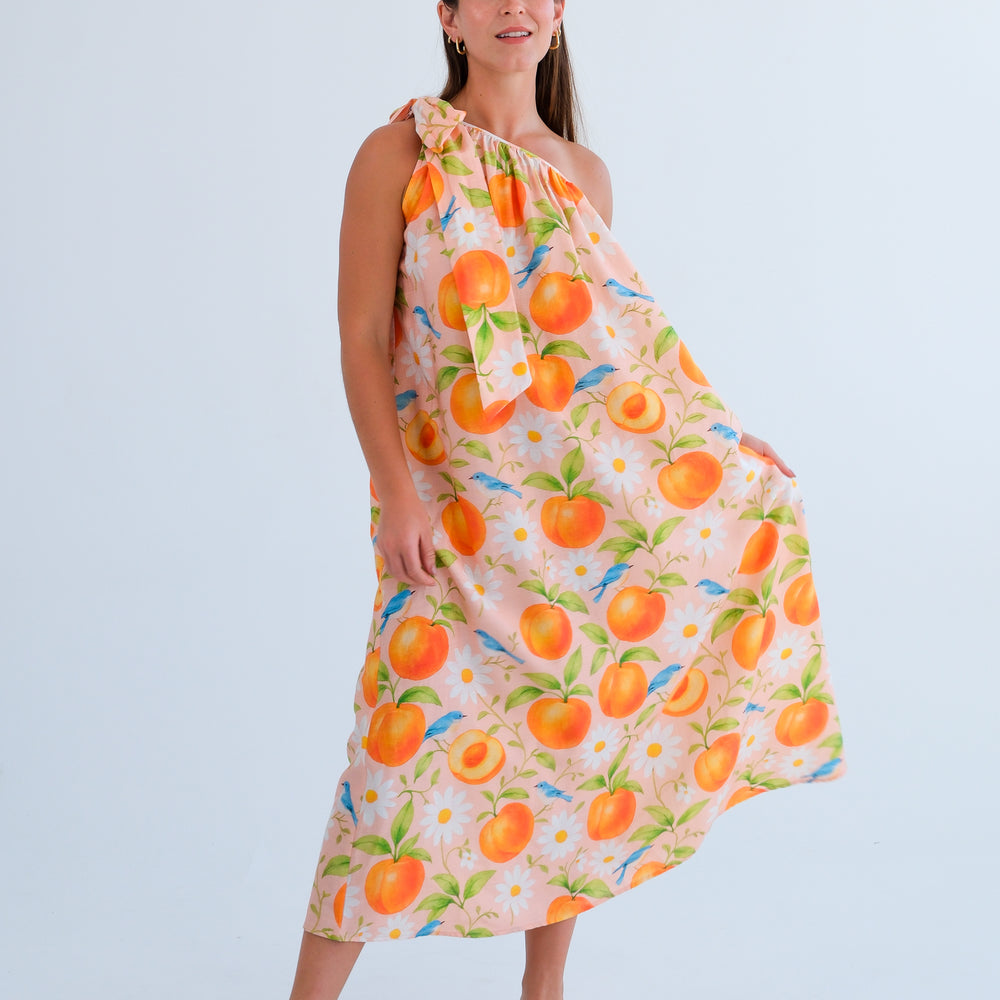 The One Shoulder Dress- Peach Print