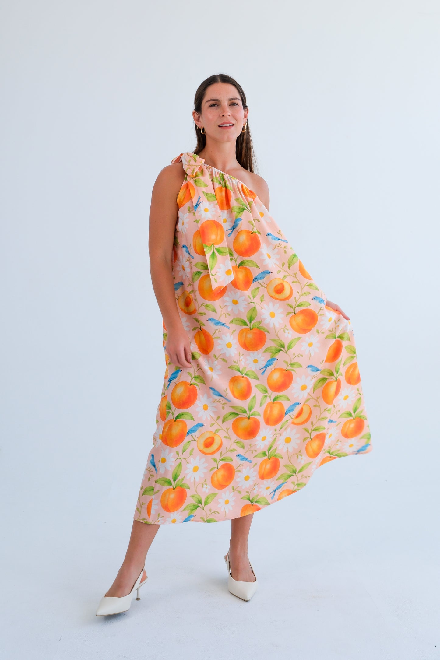 The One Shoulder Dress- Peach Print