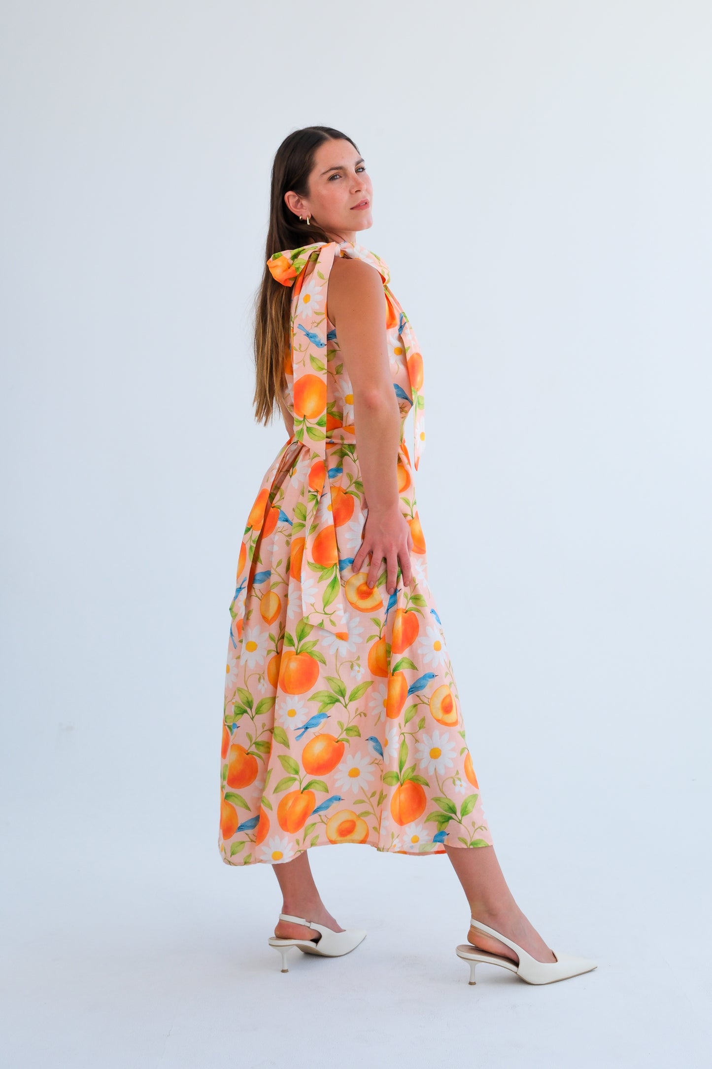 The One Shoulder Dress- Peach Print