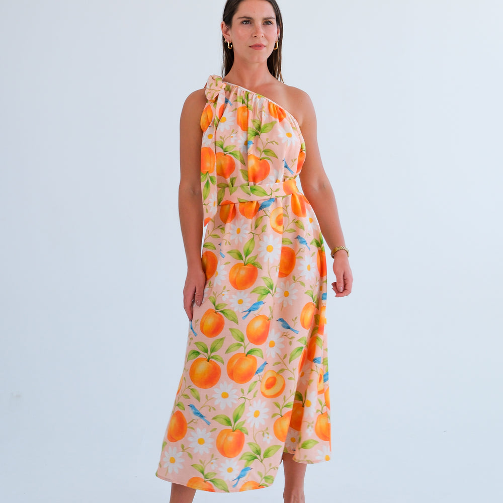 
                      
                        The One Shoulder Dress- Peach Print
                      
                    