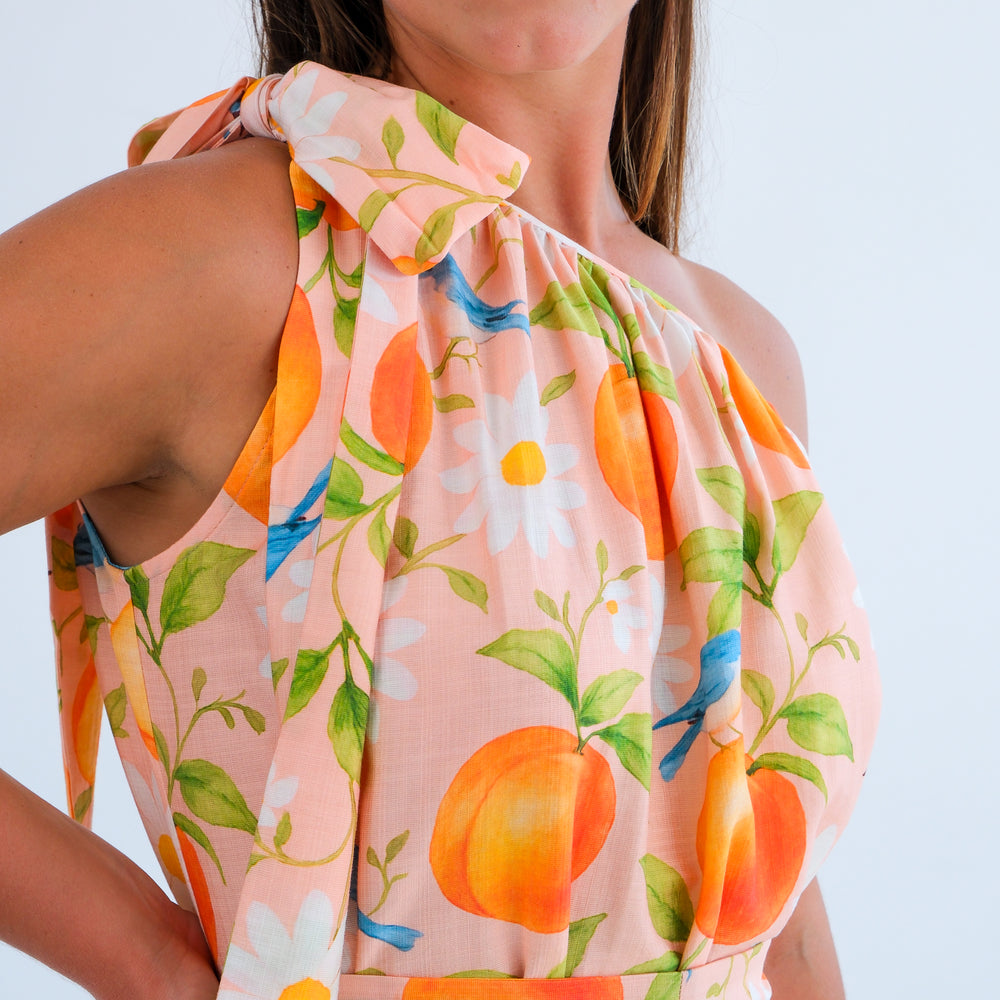 
                      
                        The One Shoulder Dress- Peach Print
                      
                    