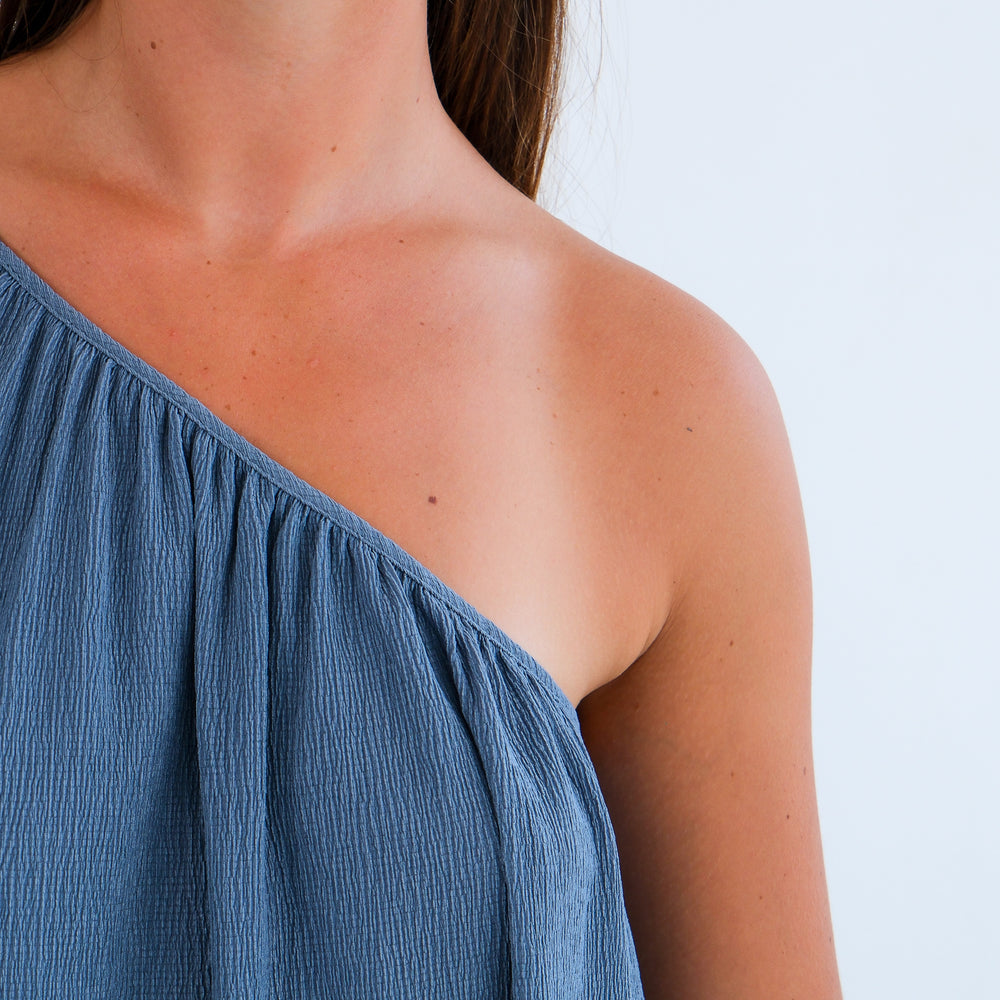 
                      
                        The One Shoulder Dress-Blue
                      
                    