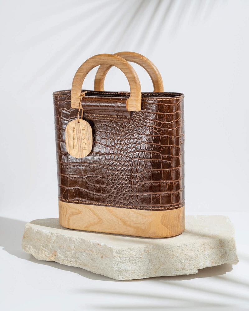 The Croc Print Wooden Bag - handbag - Masch Atelier