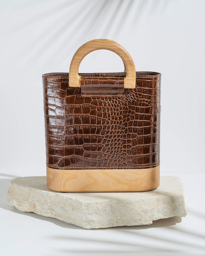 Ashwood Leather Crocodile Print Two Section With Mid Purse Bag